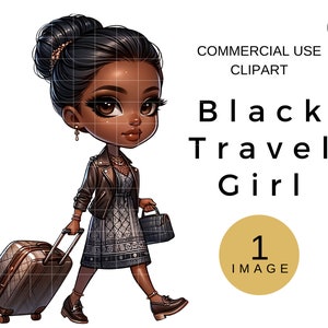 Fall Fashion Girl, African American Travel Clipart, Woman With Suitcase Clip Art, Black Girl Travel PNG, Sublimation Digital Download Image