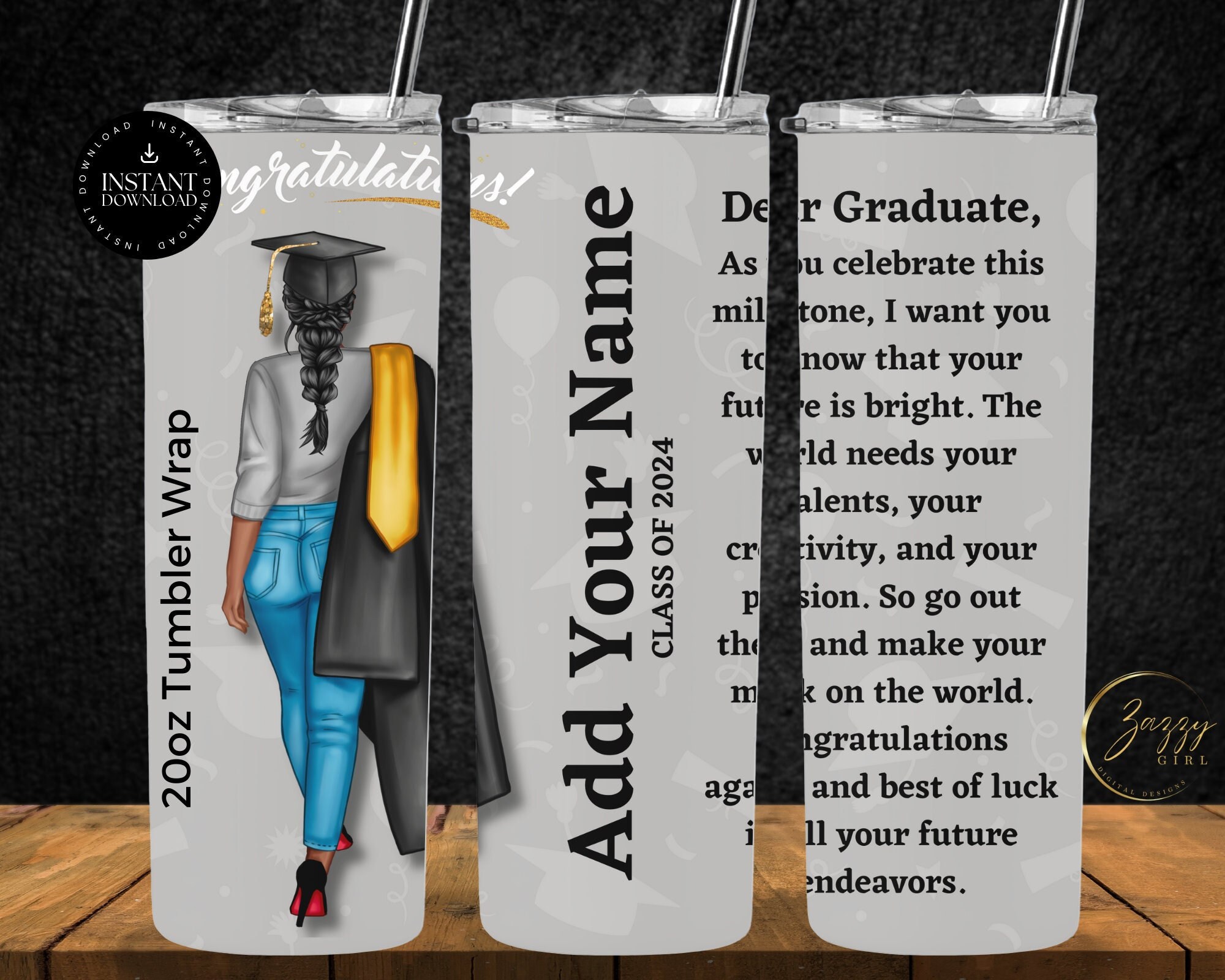2024 Graduation Tumbler Wrap Personalized, Black Girl Graduation Tumbler Wrap, Africa America Class of 2024, 20oz Skinny Tumbler Download