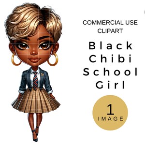 Chibi Doll African American, Fashion Girl PNG, Chibi Style Woman Clipart, Black Girl Digital Clip Art for Planner, Back to School Images