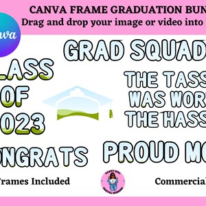 2023 Graduation Canva Frames Bundle, Fillable Canva Letters, Easy Drag And Drop Photo Or Patterns for Canva, Sublimation Canva Frames
