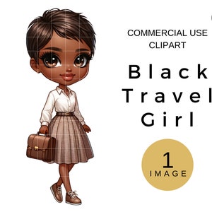 Black Woman Fashion Clip Art, African American Travel PNG, Instant Download, Single Image For Commercial Use, Black Girls Trip Sublimation