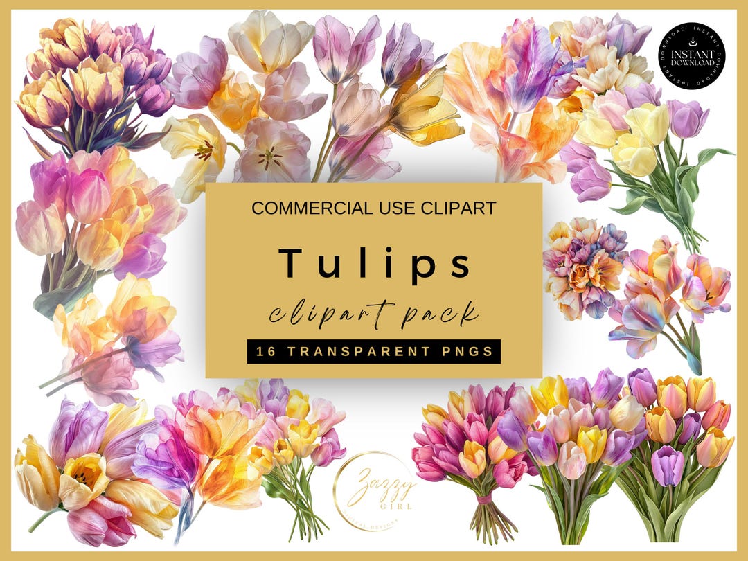 Watercolor Tulip Clipart Bundle, Pastel Spring Floral PNG, Spring ...
