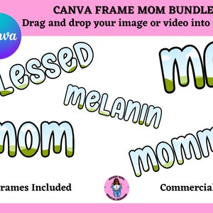 Molduras de letras Canva preenchíveis para sublimação, pacote de molduras MOM Canva, fotos ou padrões fáceis de arrastar e soltar para Canva, presentes para o dia das mães