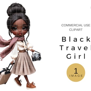 Black Woman Clipart Travel, African American Travel Clipart PNG, Instant Download, Single Image Clipart For Commercial Use, Black Girls Trip