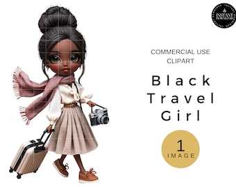 Black Woman Clipart Travel, African American Travel Clipart PNG, Instant Download, Single Image Clipart For Commercial Use, Black Girls Trip
