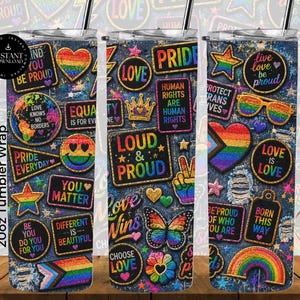 Adesivo per bicchiere Pride PNG, design per sublimazione LGBTQIA+, adesivo per bicchiere Love Wins Rainbow (download digitale)