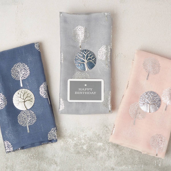 Metallic Tree of Life Scarf And Magnetic Brooch Set