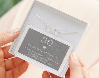 30th Birthday Sterling Silver Three Ring Bracelet