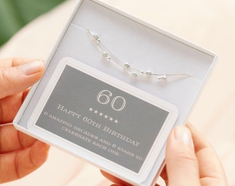 60th Birthday Solid Sterling Silver Six Star Bracelet