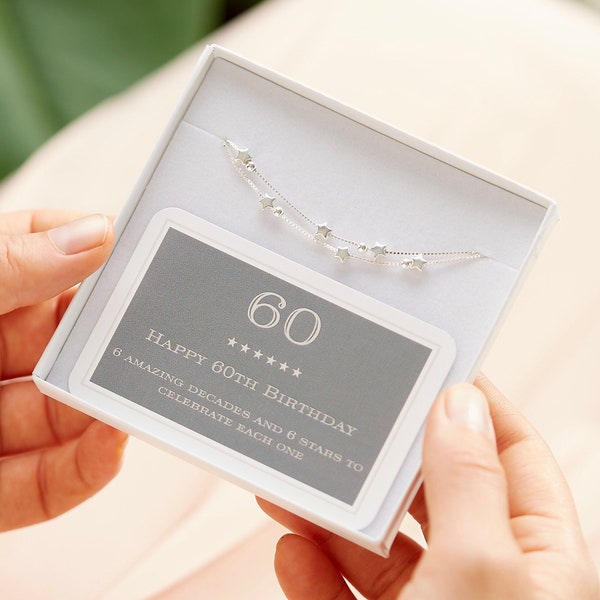 60th Birthday Solid Sterling Silver Six Star Bracelet