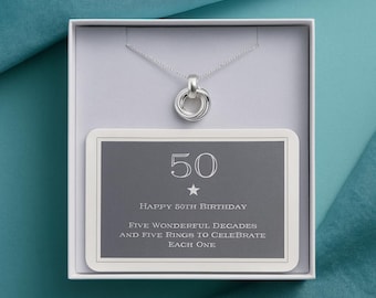 50th Birthday Sterling Silver Ring Necklace: Milestone Birthday Gift