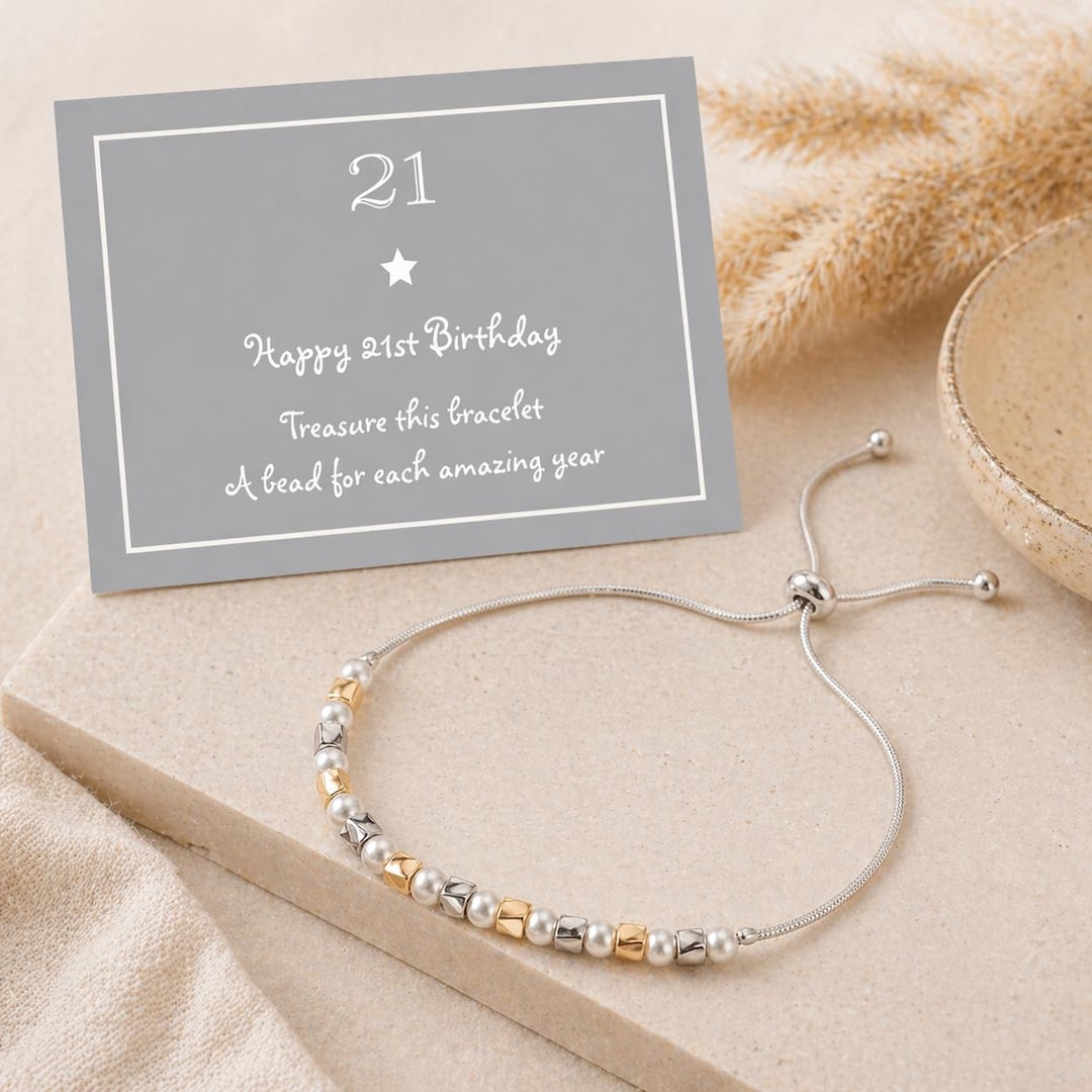 21st Birthday Bead Drawstring Bracelet: Milestone Jewellery
