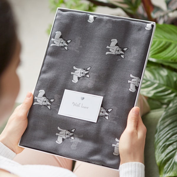 Sjaal met Franse Bulldog-print in geschenkverpakking
