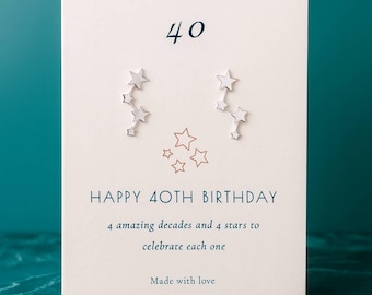 Sterling Silver Four Star Earrings, 40th Birthday Gift