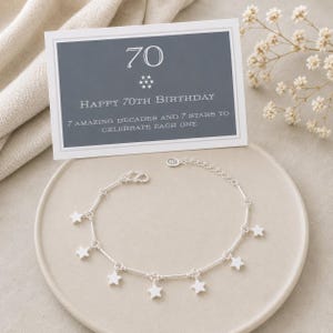 70th Birthday Sterling Silver Seven Star Bracelet: Milestone Birthday Gift