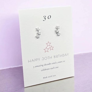 Boucles d'oreilles en argent sterling trois étoiles scintillantes 30e anniversaire
