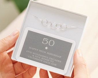 50th Birthday Sterling Silver Five Ring Bracelet