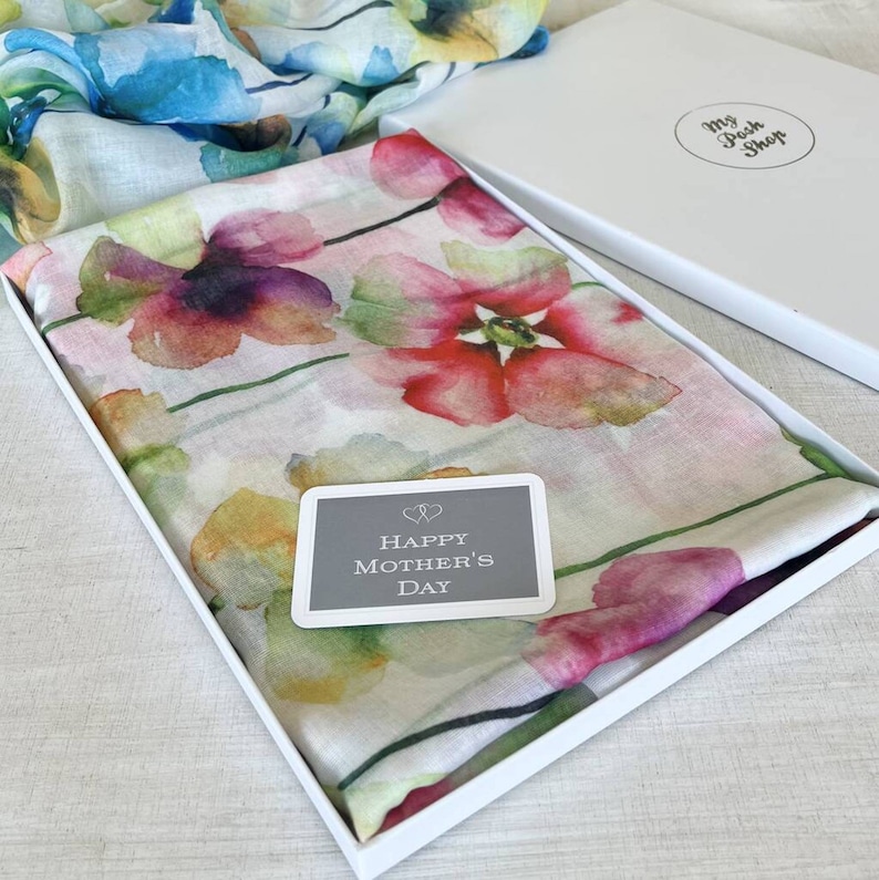 Mother's Day Watercolour Pansy Scarf in Gift Box image 1