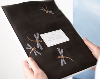 Embroidered Dragonfly Scarf In Gift Box