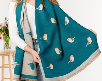 Teal Robin Sketch Blanket Scarf