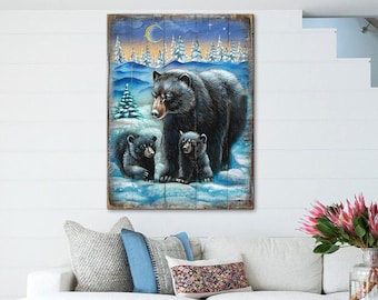 Bear Decor - Bear Wall Art - Black Bear Art on Wood Block - Black Bear Art on Wood - Bear Pallet Wall Art 95214B Made in USA