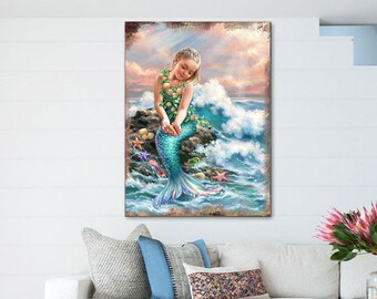 Mermaid Wall Art by Dona Gelsinger | Mermaid Wall Decor | Mermaid Wall Art | Princess of The Sea Wood Block | Art On Wood  95652B-1611