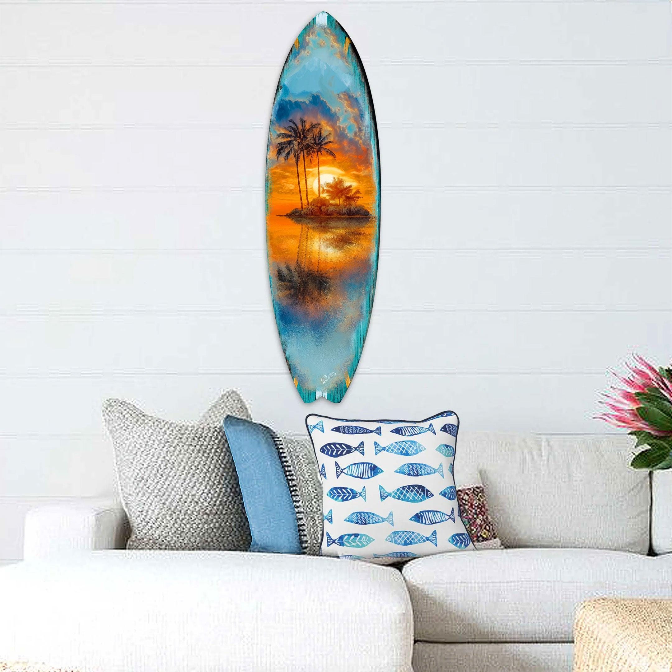 Tropical Sunset Surfboard Wall Art – Handcrafted Coastal Wall Decor ...