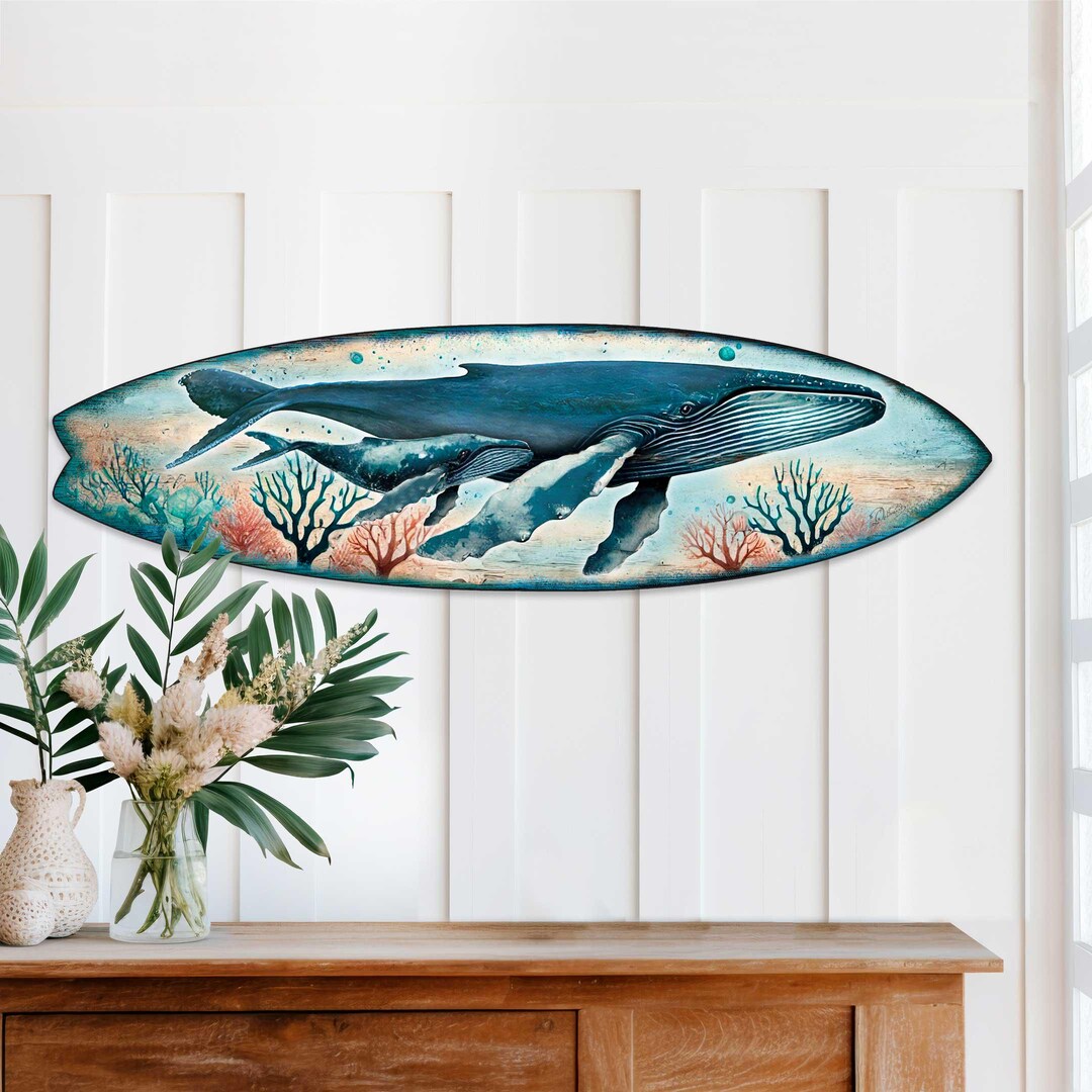 Whale Surfboard Wall Art – Handcrafted Coastal Ocean Decor by G ...