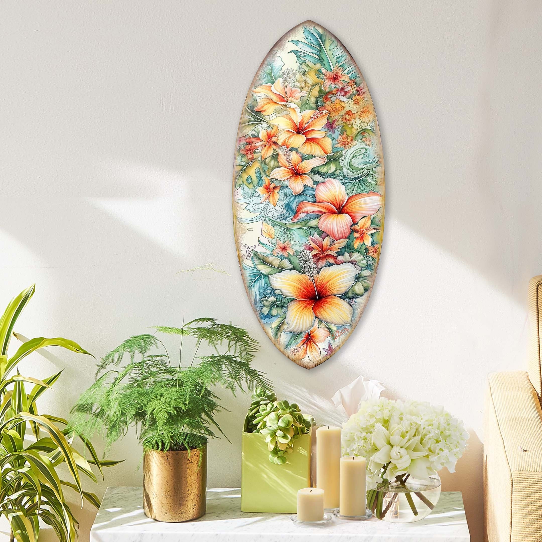 Blooms Harmony Surfboard Wall Art - Coastal Wooden Wall Decor - Art by ...