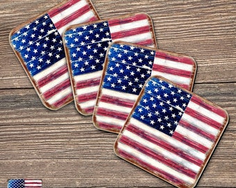 Coasters set - Americana Coasters - American Flag Coasters - American Freedom Wooden Coasters Set of 4 85099C