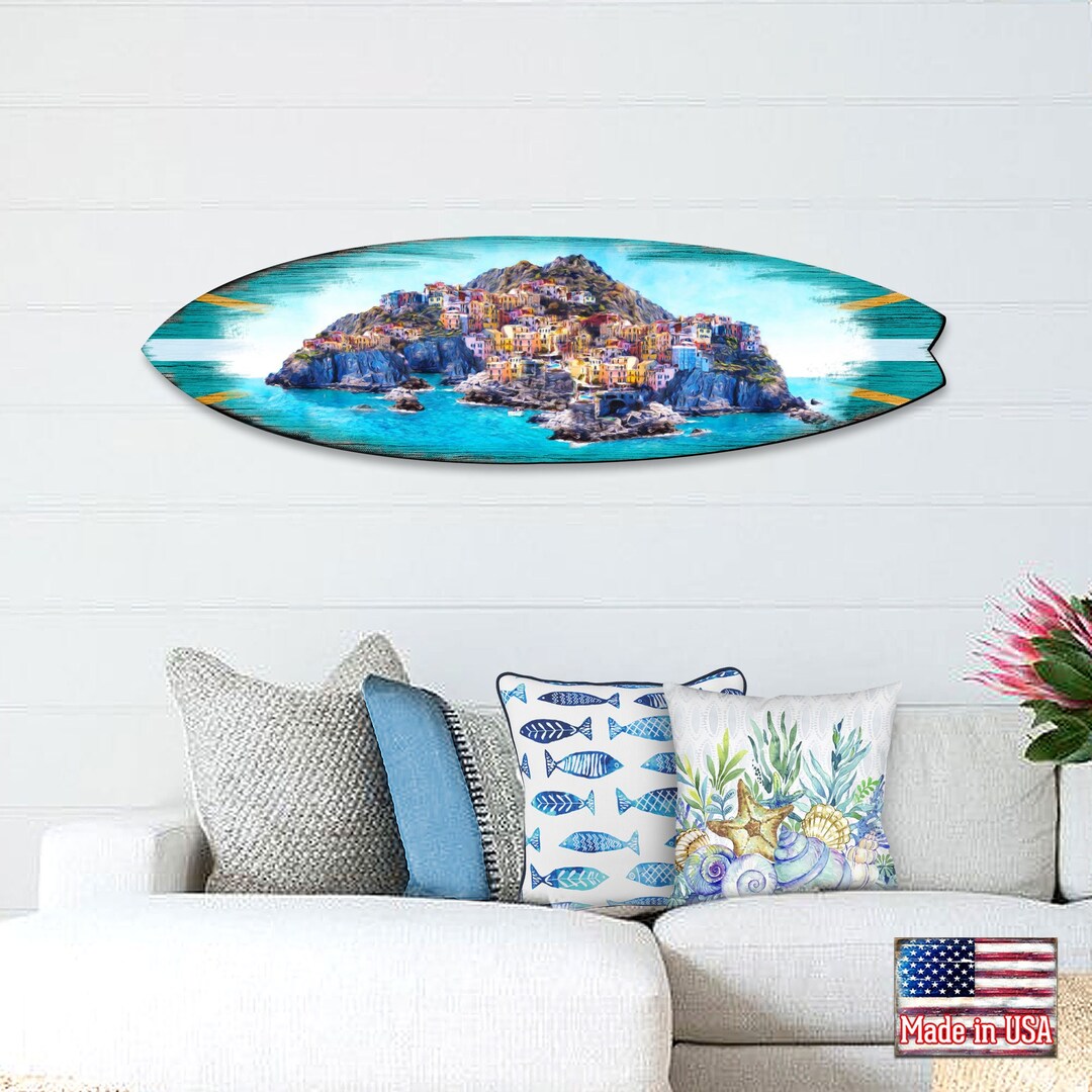 Handcrafted Island Board Surfboard Wall Art Unique Coastal Scenic ...
