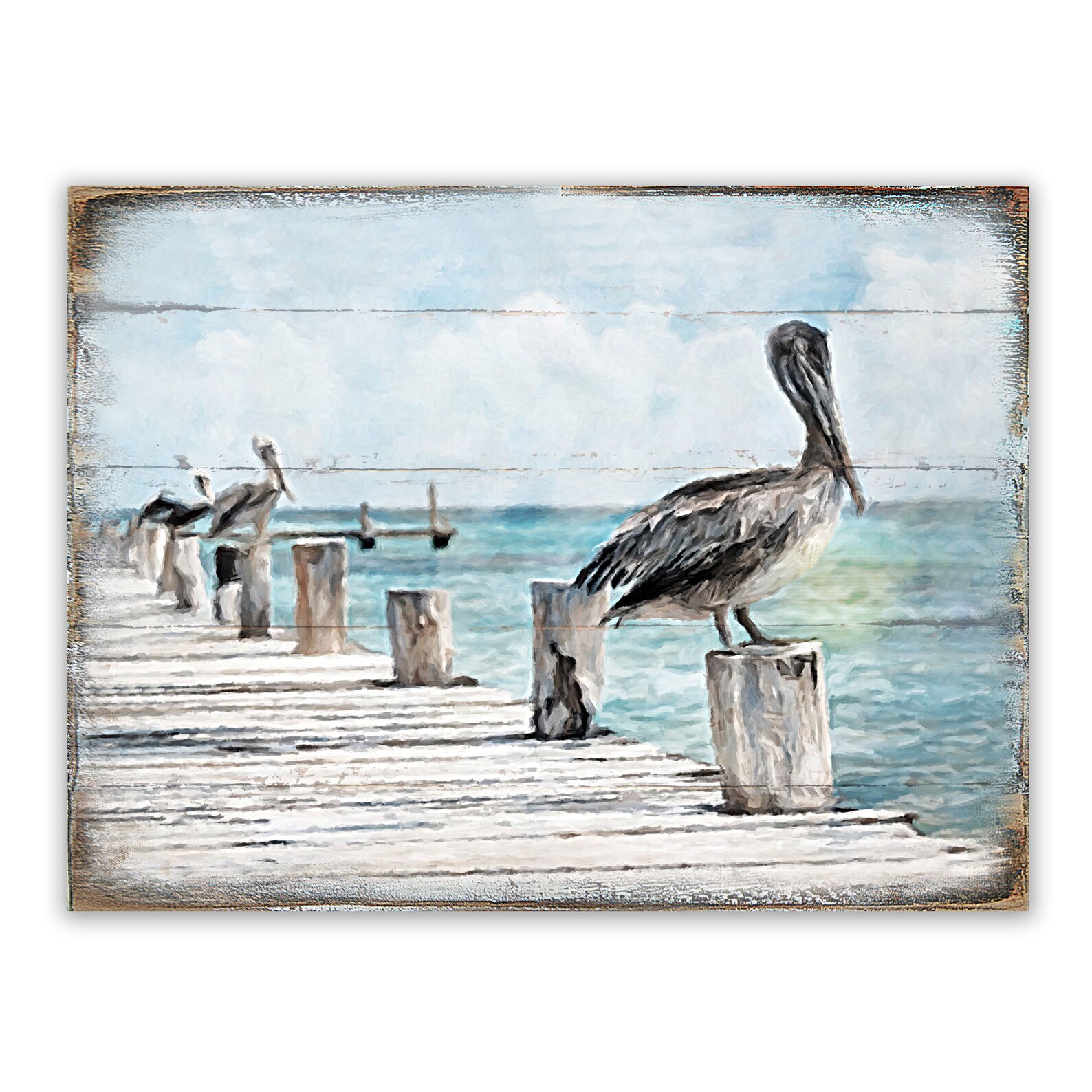 Coastal Wall Decor Pelican Wall Art Pelican on the Dock Wooden Block