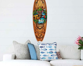 Tiki Bar Surfboard Wall Art by G. DeBrekht – Handcrafted Coastal Decor for Tiki Lounge & Beach House - 8490144HS