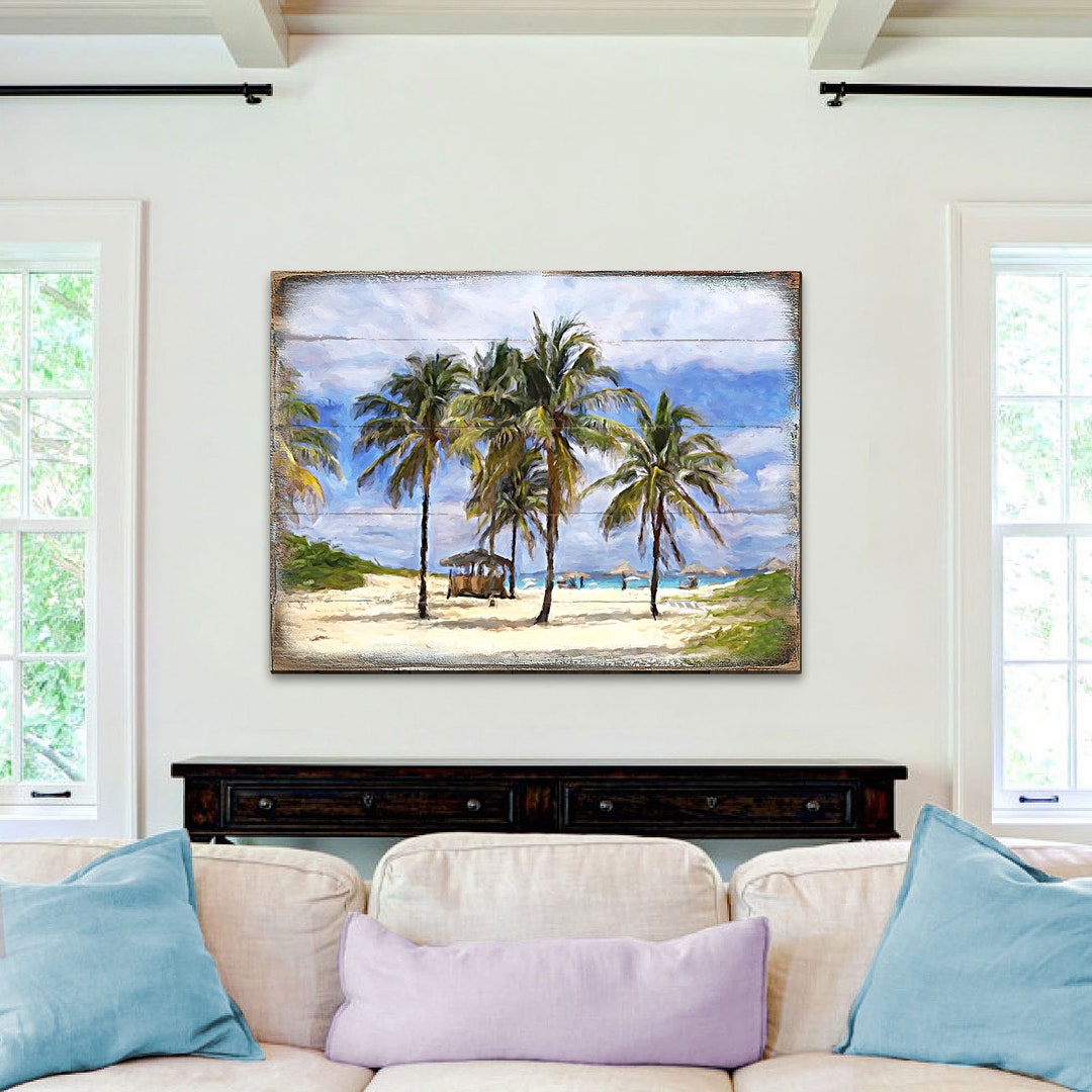 Image showcasing Palm Tree Coastal Wall Art - Handcrafted Nautical Decor - Reclaimed ...