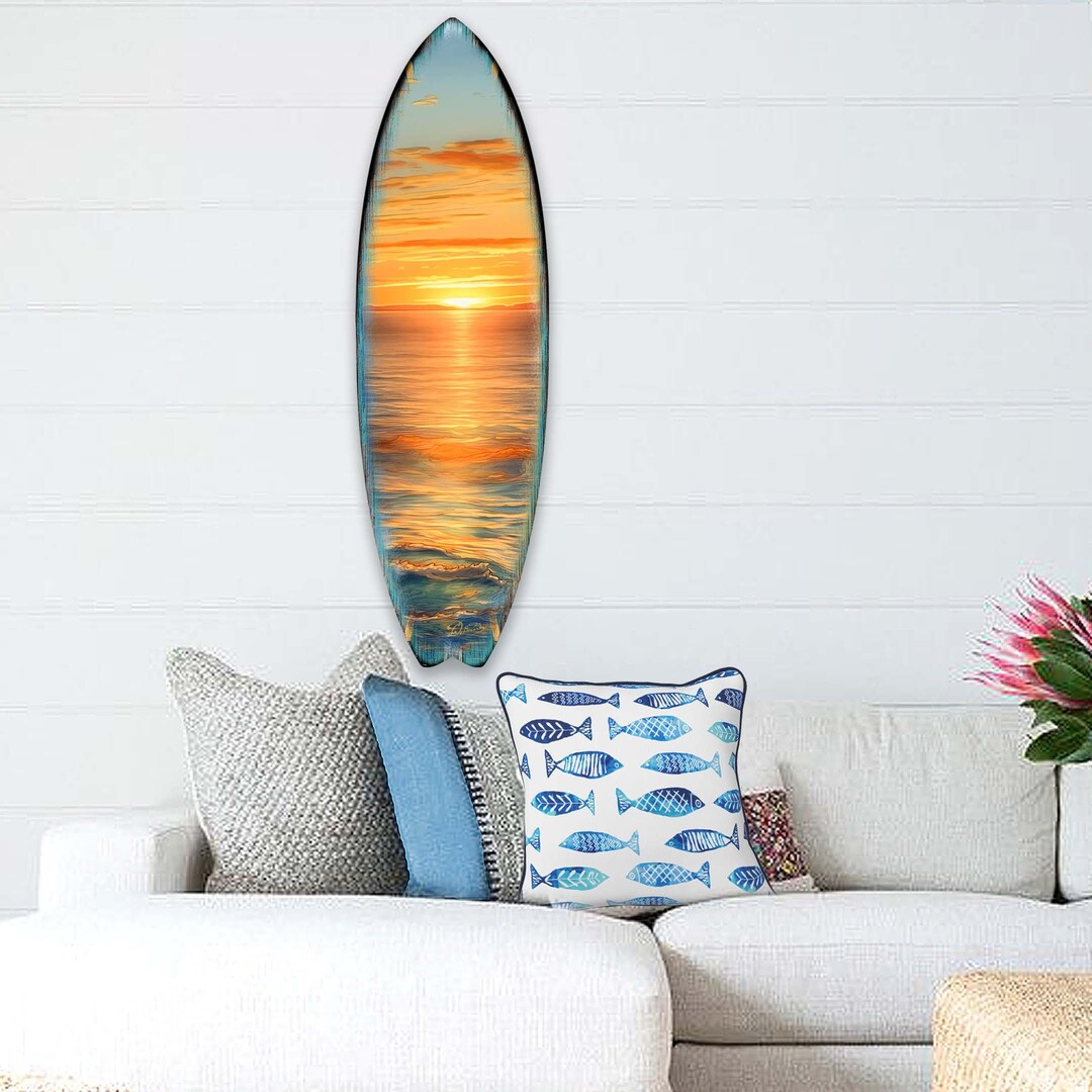 Golden Waves Surfboard Coastal Wooden Wall Decor Handcrafted in the USA ...