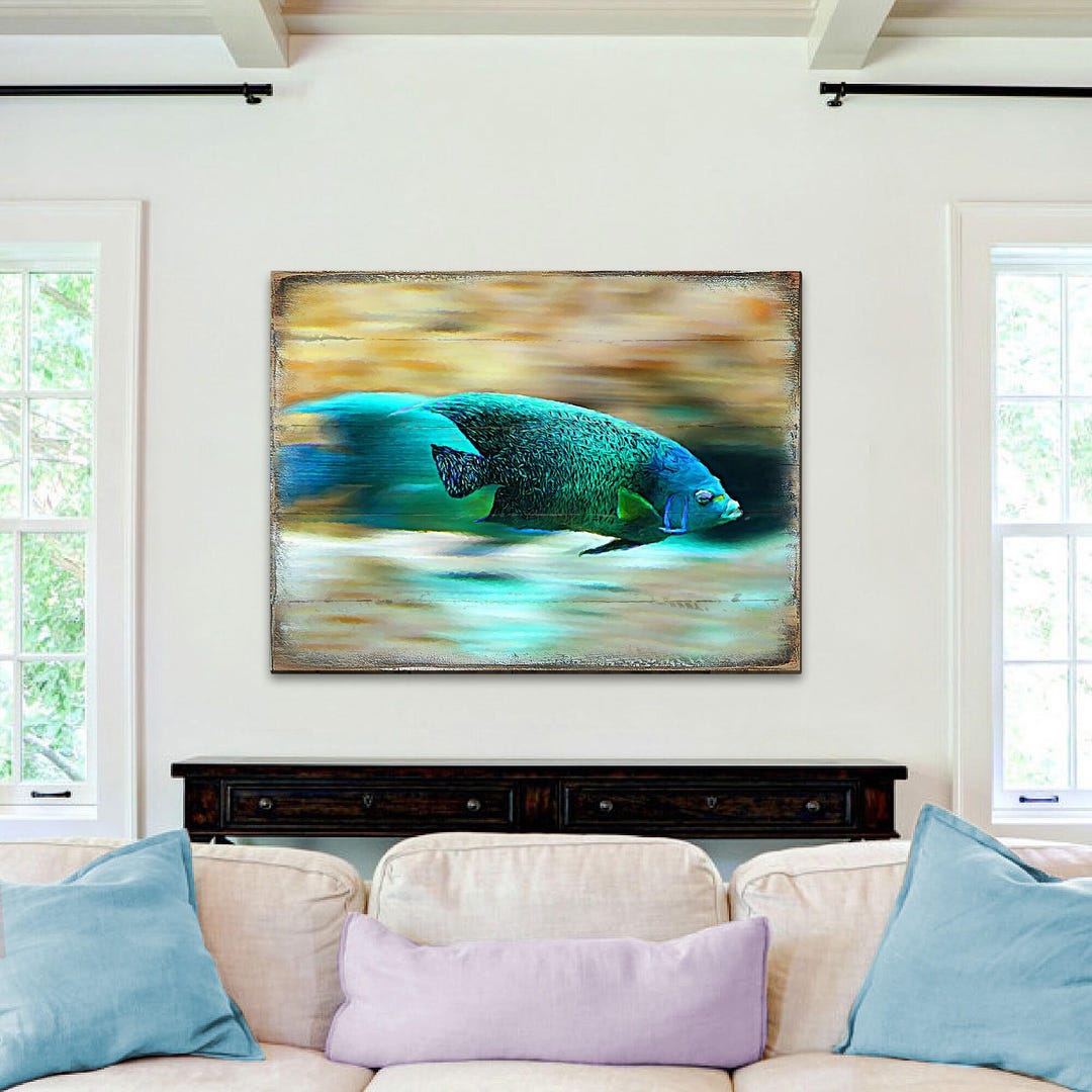 Blue Tropical Fish Wall Art - Coastal Beach House Decor - Handcrafted ...