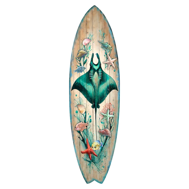 Manta Ray Surfboard Wall Art – Handcrafted Coastal Ocean Decor by G ...