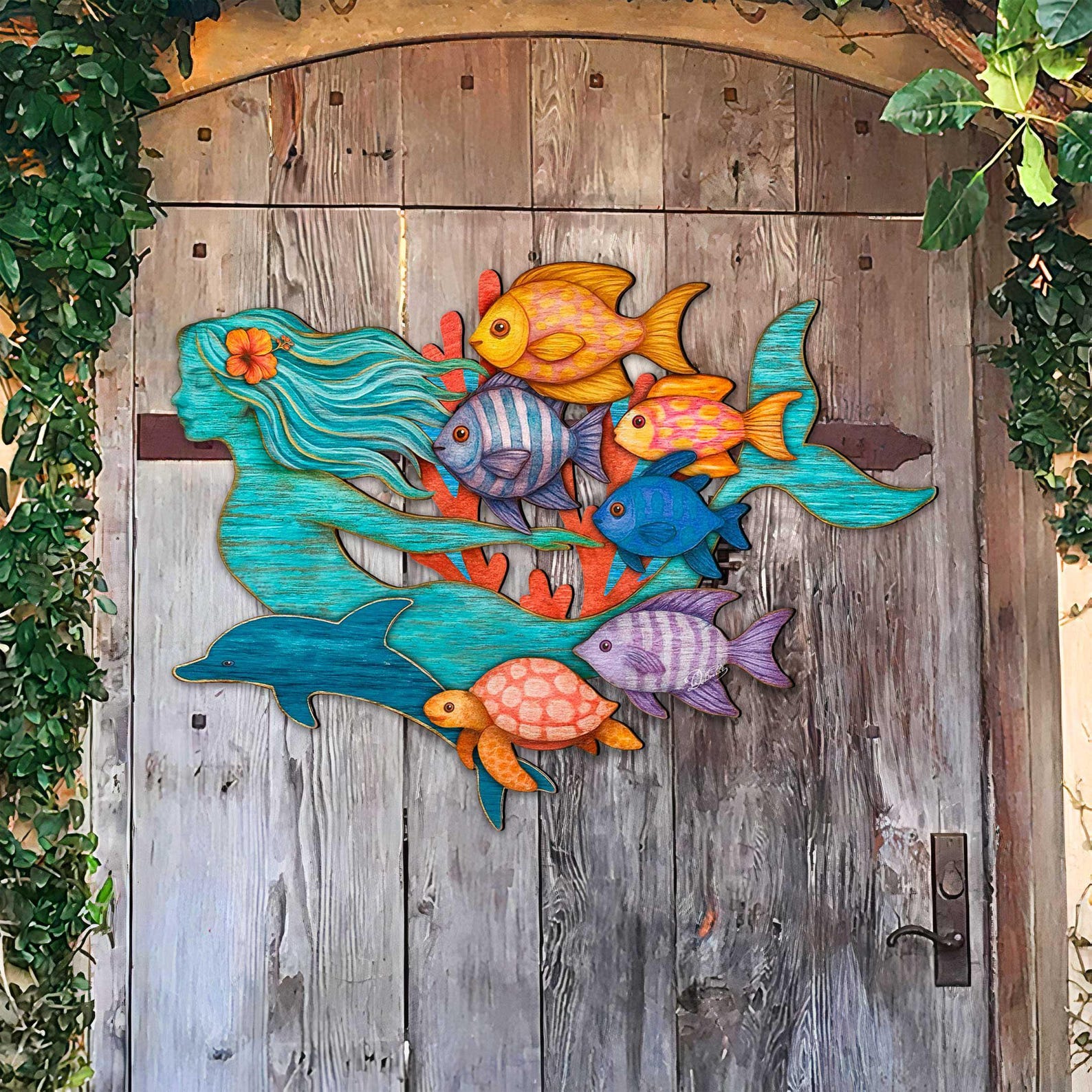 Handcrafted Mermaid Coastal Door Hanger – Tropical Underwater Wall Art ...