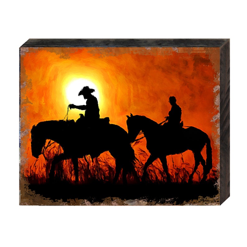 Western Wall Decor Wall Art Cowboys Art Wood Block Art Etsy