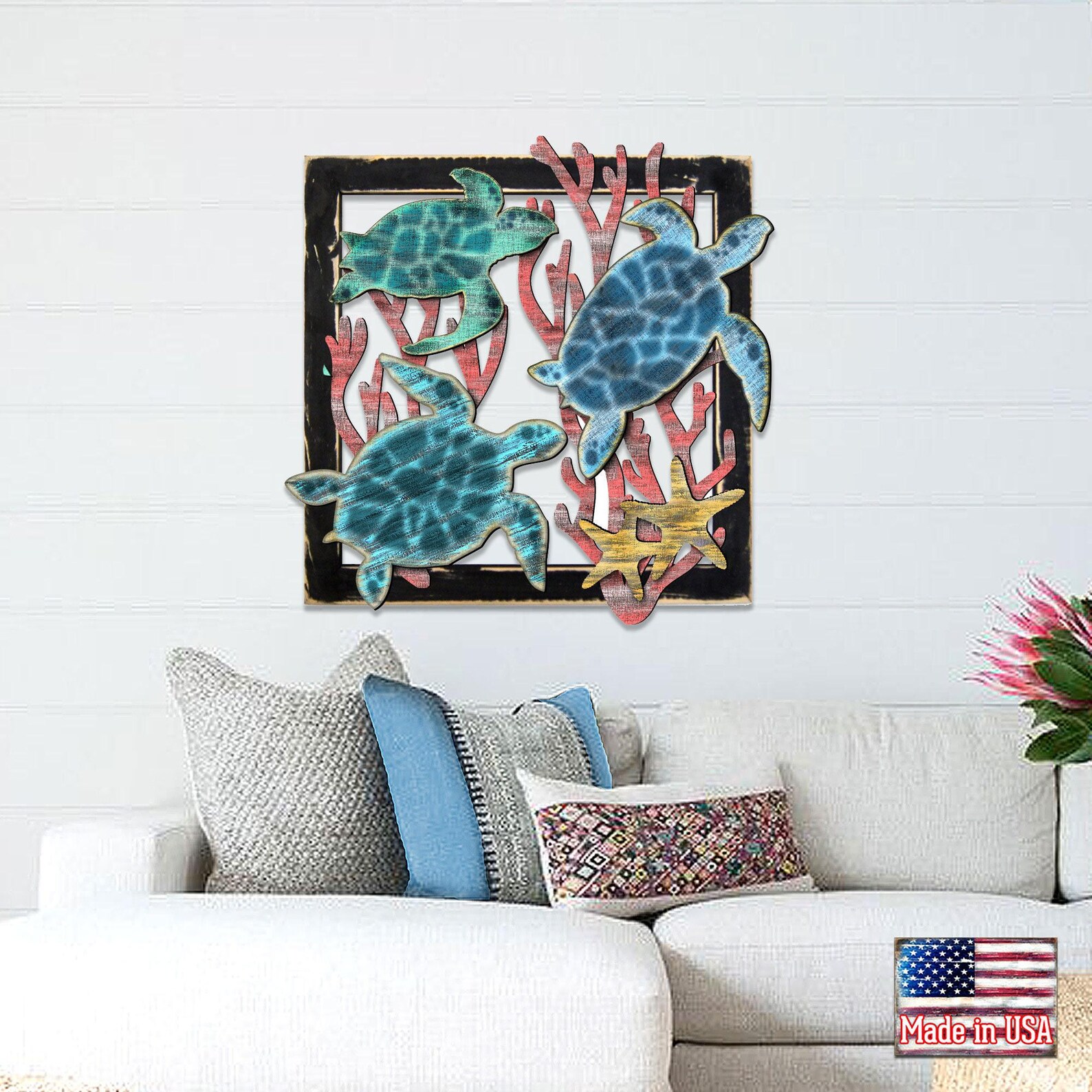 Coastal Turtle Wall Art - Wooden Beach House Decor - Rustic Turtle ...