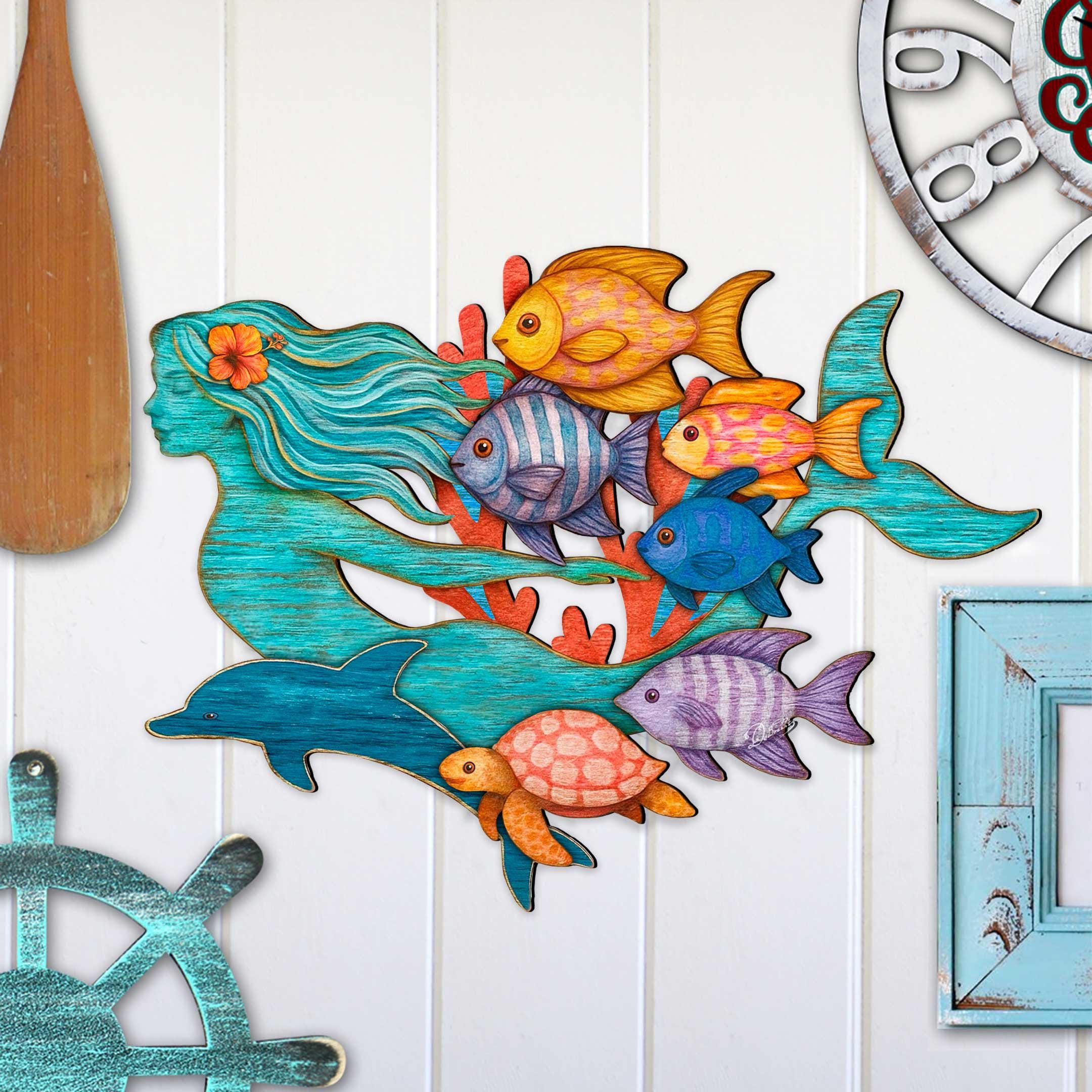 Handcrafted Mermaid Coastal Door Hanger – Tropical Underwater Wall Art ...