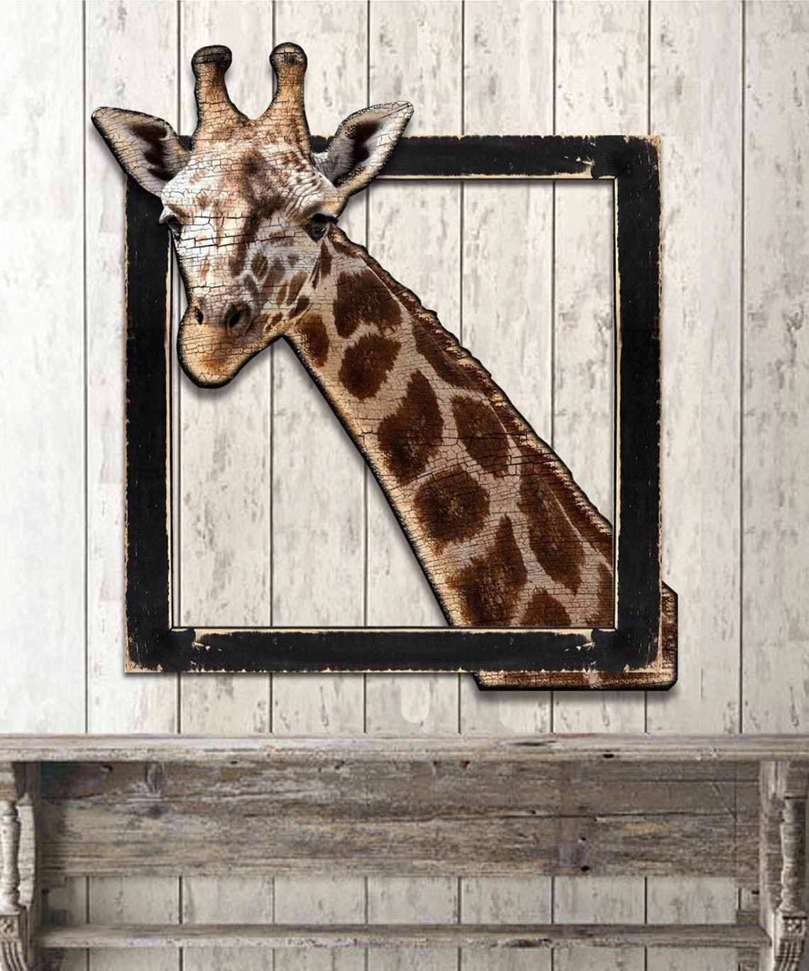 Giraffe Wall Art Giraffe Decor Rustic Giraffe in Frame Wood Wall Decor