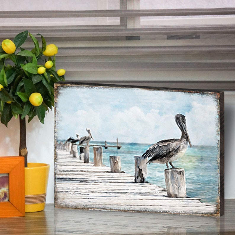 Coastal Wall Decor Pelican Wall Art Pelican on the Dock Etsy