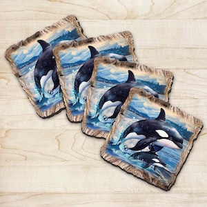 Orca Coasters Gift Set – Wooden Nautical Table Decor, USA-Made -95396C