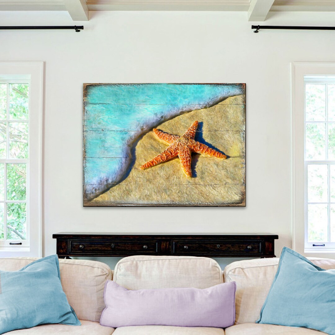 Starfish Rustic Wall Art - Coastal Beach House Decor - Handcrafted ...