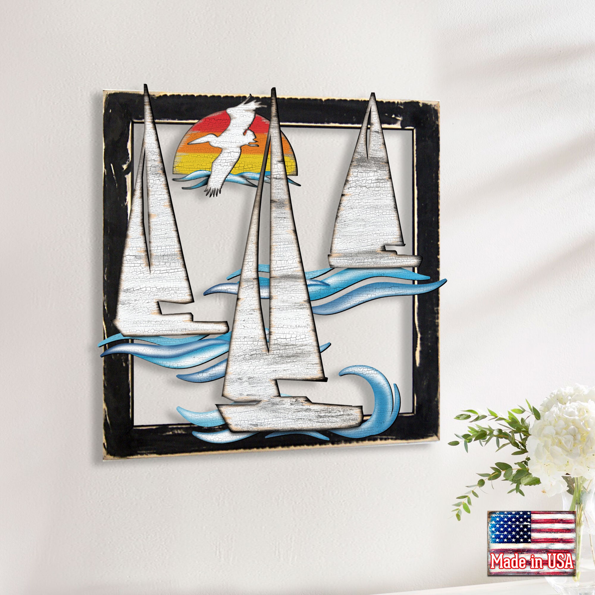 Nautical Wall Art Coastal Wall Art Rustic Sailing Boats Etsy