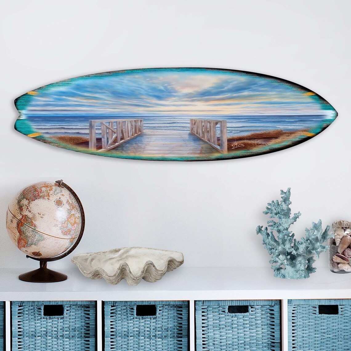Pier Surfboard Coastal Wall Art - Handcrafted Wooden Wall Decor From ...
