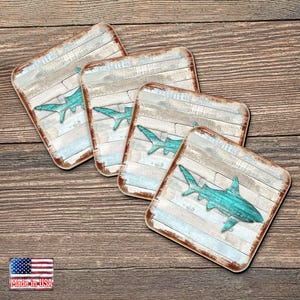 Shark Coasters Set: Handcrafted Wooden Nautical Decor - 8198515-9C