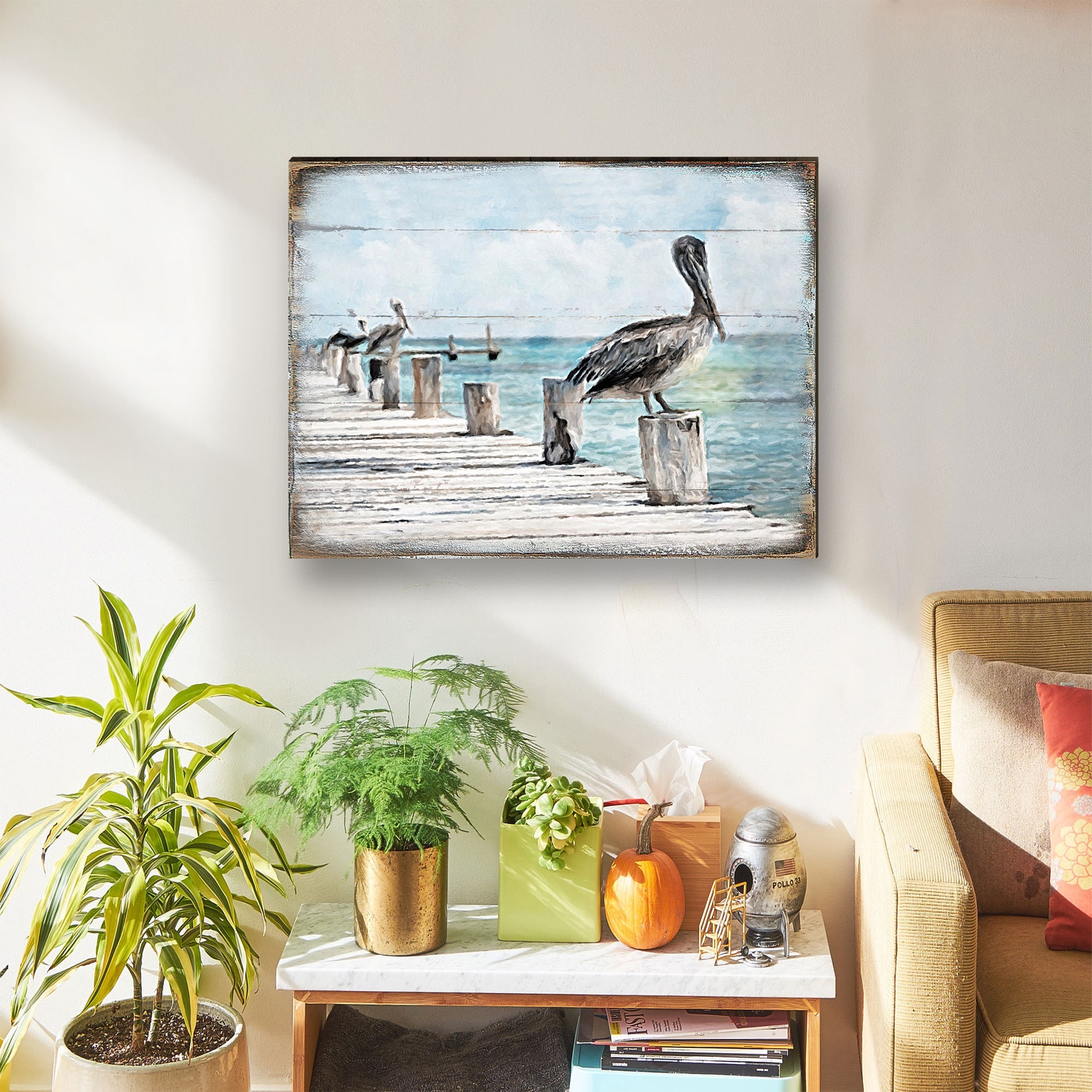 Coastal Wall Decor Pelican Wall Art Pelican on the Dock Etsy