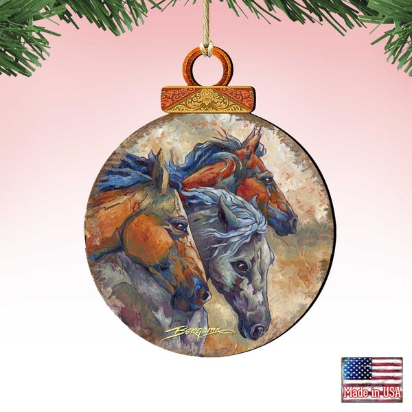 SALE!! Fast Shipping! Christmas Wood Ornaments - Let ‘em run Horse Heads Ornaments  Art by Jody Bergsma - Log Cabin Decor -  8591259-JB